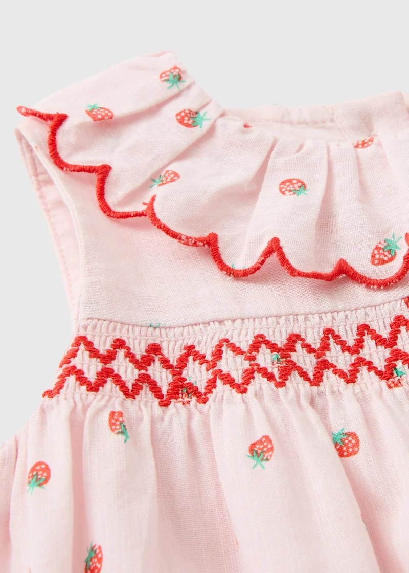 ماتلان Baby Pink Strawberry Scallop Collar Dress