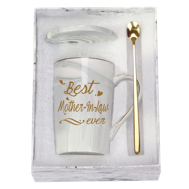 Mother In Law Coffee Mugs Best Mother In Law Coffee Mug Best Mother In Law Gifts Birthday Mothers Day Best Mother In Law Gifts from Daughter Son In Law 14 Ounce Grey with Gift Box Spoon Coaster