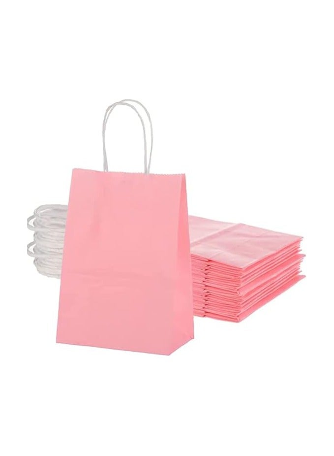 Generic 12pcs Small Gift Bags Kraft Paper with Handle Colorful Bag for Holiday Wedding Party Favors Birthday Gifts Size (15x11x6cm) (Pink)  - Image 1