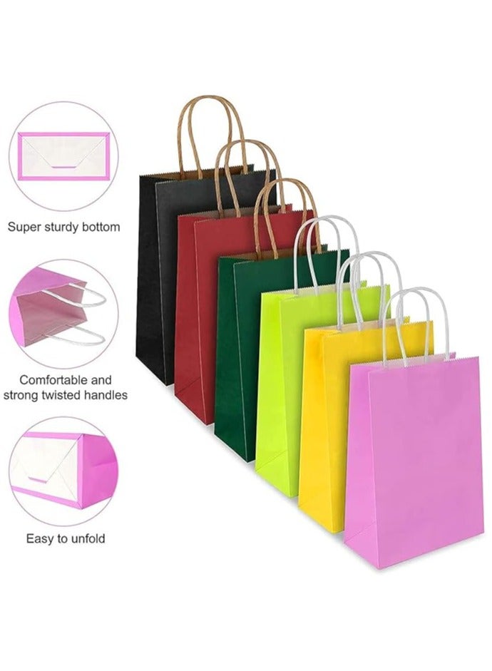 Generic 12pcs Small Gift Bags Kraft Paper with Handle Colorful Bag for Holiday Wedding Party Favors Birthday Gifts Size (15x11x6cm) (Pink)  - Image 2