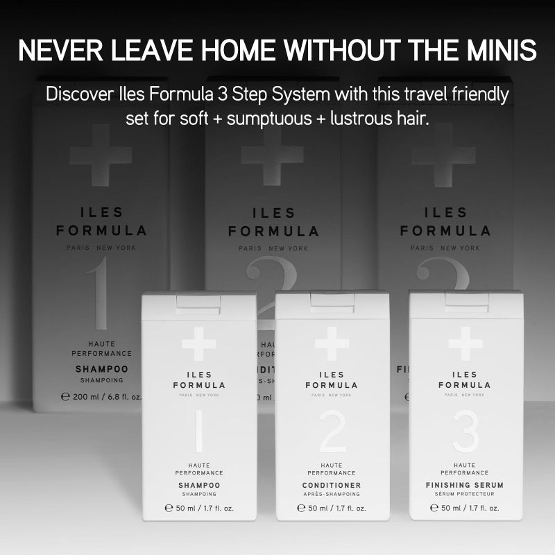 ILES FORMULA Mini Signature Collection â€“ Moisturizing Travel Shampoo & Conditioner w/Mini Finishing Serum Blow Dry Cream for Dry, Damaged, Frizzy Hair - Salon Grade Anti-Frizz Hydrating Hair Care Set - Image 2