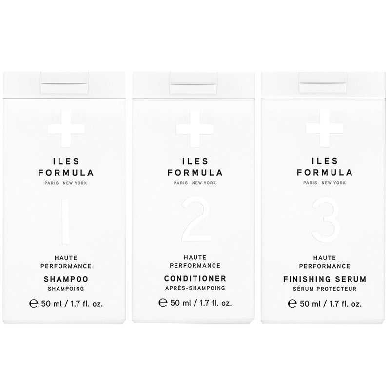 ILES FORMULA Mini Signature Collection â€“ Moisturizing Travel Shampoo & Conditioner w/Mini Finishing Serum Blow Dry Cream for Dry, Damaged, Frizzy Hair - Salon Grade Anti-Frizz Hydrating Hair Care Set - Image 1