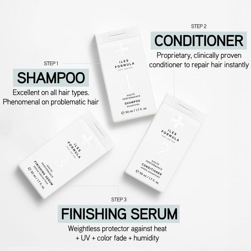ILES FORMULA Mini Signature Collection â€“ Moisturizing Travel Shampoo & Conditioner w/Mini Finishing Serum Blow Dry Cream for Dry, Damaged, Frizzy Hair - Salon Grade Anti-Frizz Hydrating Hair Care Set - Image 4