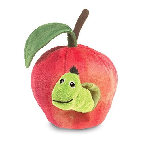 Folkmanis Worm in Apple Finger Puppet Red Green 8 - Image 1