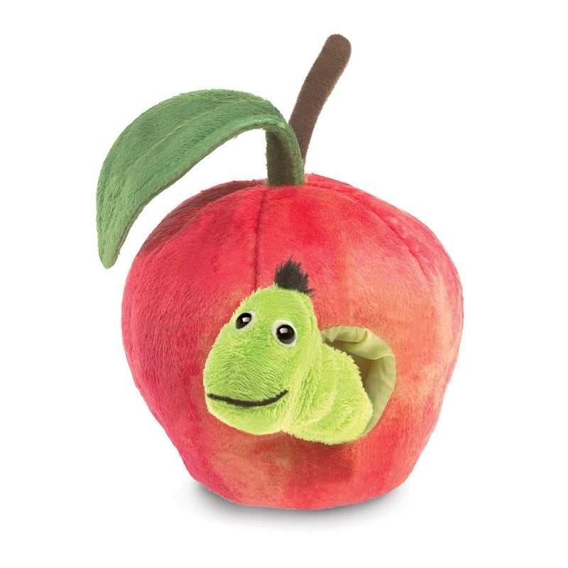 Folkmanis Worm in Apple Finger Puppet Red Green 8 - Image 3