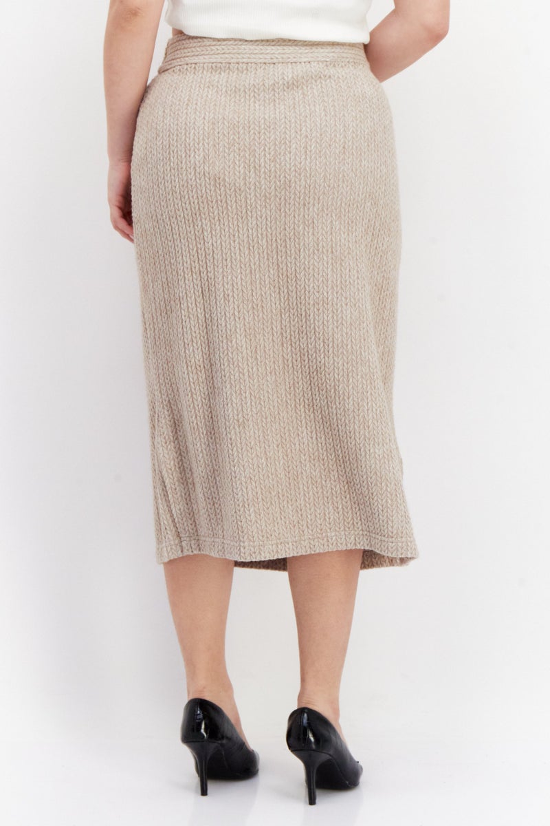 DKNY Pure Women Knitted Midi Skirt, Beige - Image 3