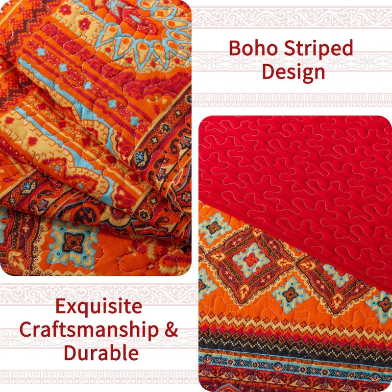 VAPUTAR Cotton Quilt Twin Size Bedding Set - 2 Pieces Twin Quilt Bedding Set, Boho Twin Size Quilts, Lightweight Reversible Coverlets Bedspreads for Farmhouse Bedroom (Red/Orange) - Image 4