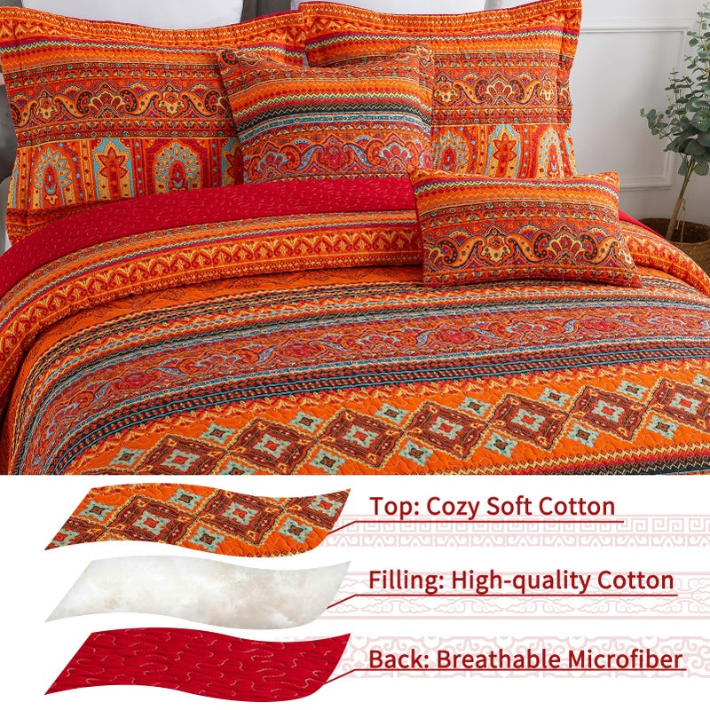 VAPUTAR Cotton Quilt Twin Size Bedding Set - 2 Pieces Twin Quilt Bedding Set, Boho Twin Size Quilts, Lightweight Reversible Coverlets Bedspreads for Farmhouse Bedroom (Red/Orange) - Image 3
