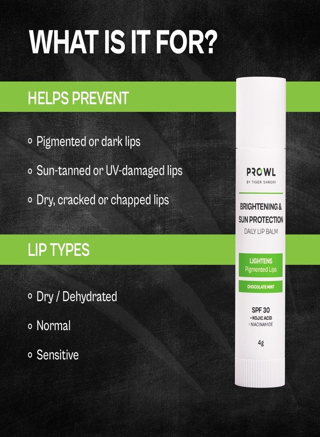 PROWL by Tiger Shroff Brightening & Sun Protection Daily Lip Balm with SPF 30 PA+++ for Dark Pigmented Dry Lips | Hydrating Lipbalm Care for Man | Contains Kojic Acid & Niacinamide, Chocolate Mint, 4g - Image 5