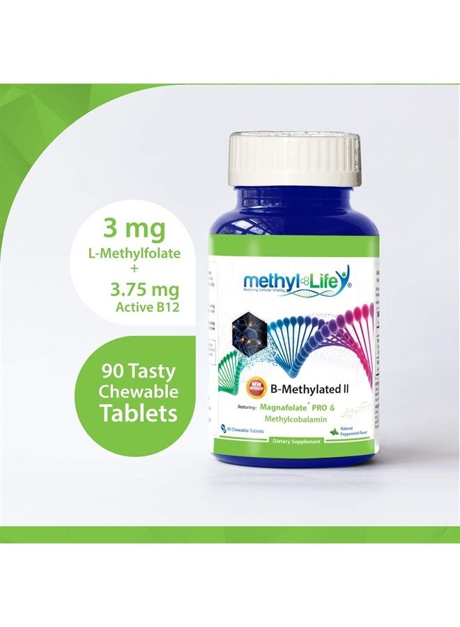 Methyl-Life B-Methylated II, Pure Pharmaceutical Grade Professional Strength Active Folate and B12 (as Methylcobalamin, 3.75 mg) - 3 Months Supply. Chewables