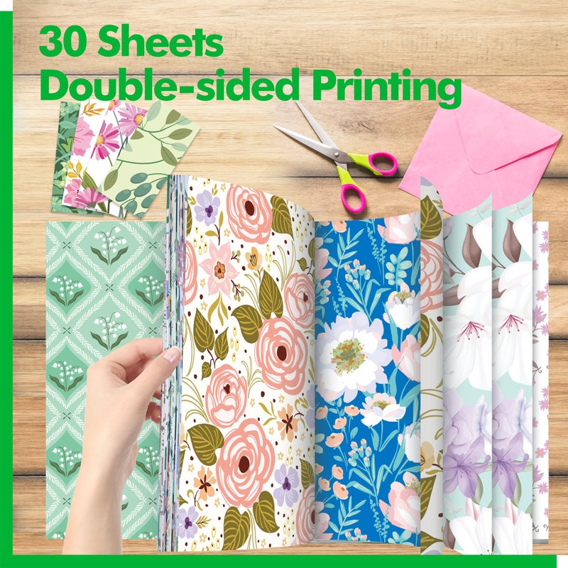 Gethelud 30 Sheets Flowery Pattern Paper Pad, Double-Sided Floral Scrapbook Paper with Vintage Greenery Design, Decorative Scrapbooking Supplies For Card Making, Album, Stamping, Background Decoupage - Image 3