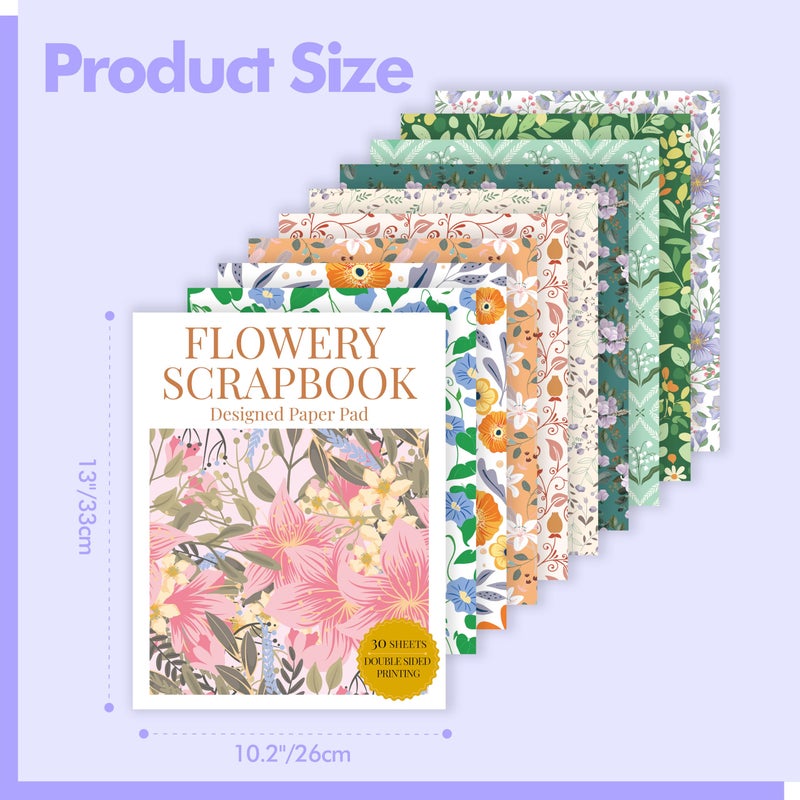Gethelud 30 Sheets Flowery Pattern Paper Pad, Double-Sided Floral Scrapbook Paper with Vintage Greenery Design, Decorative Scrapbooking Supplies For Card Making, Album, Stamping, Background Decoupage - Image 2