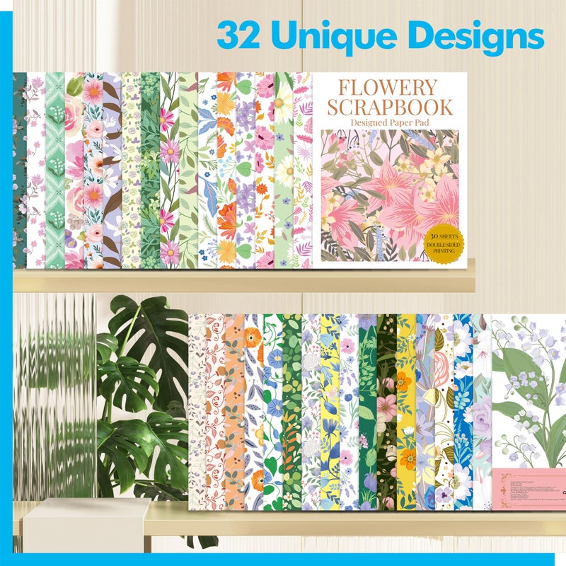 Gethelud 30 Sheets Flowery Pattern Paper Pad, Double-Sided Floral Scrapbook Paper with Vintage Greenery Design, Decorative Scrapbooking Supplies For Card Making, Album, Stamping, Background Decoupage - Image 4