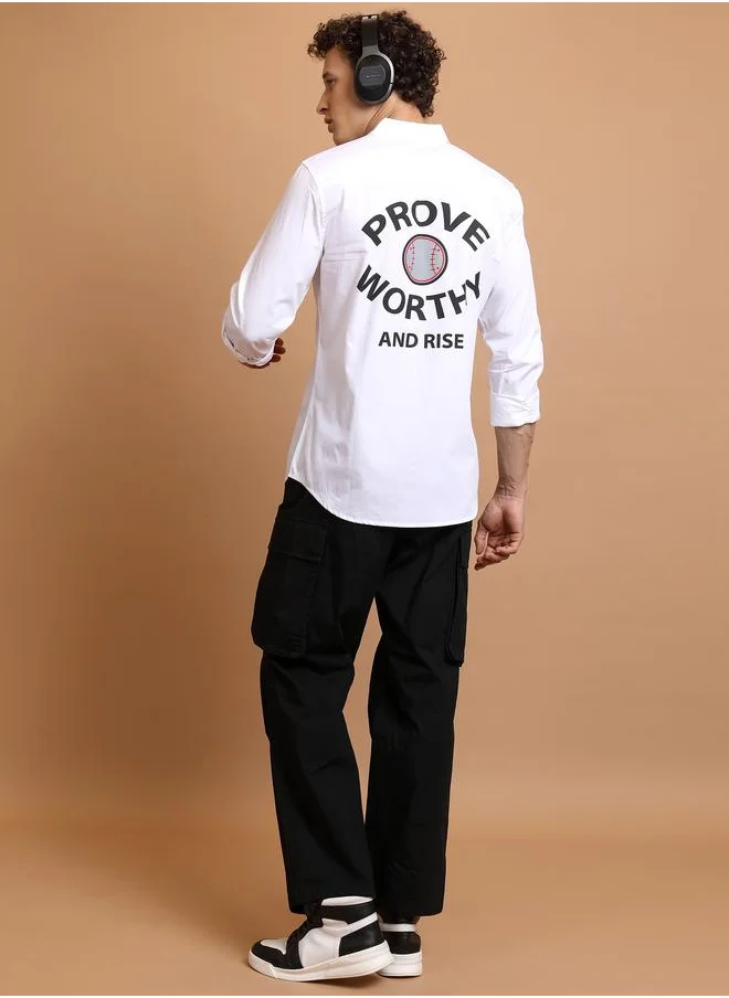 كيتش Slim Fit Typography Print Cotton Casual Shirt