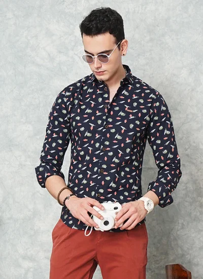 The Indian Garage Co Men Slim Fit Graphic Print Full Sleeves Spread Collar Casual Shirt