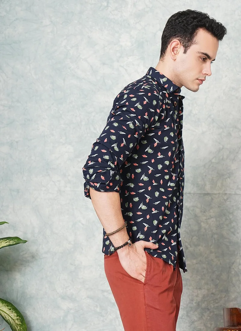 The Indian Garage Co Men Slim Fit Graphic Print Full Sleeves Spread Collar Casual Shirt