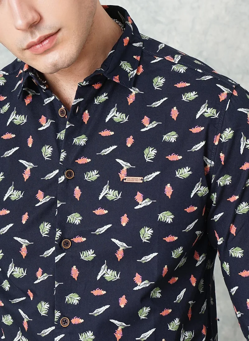 The Indian Garage Co Men Slim Fit Graphic Print Full Sleeves Spread Collar Casual Shirt