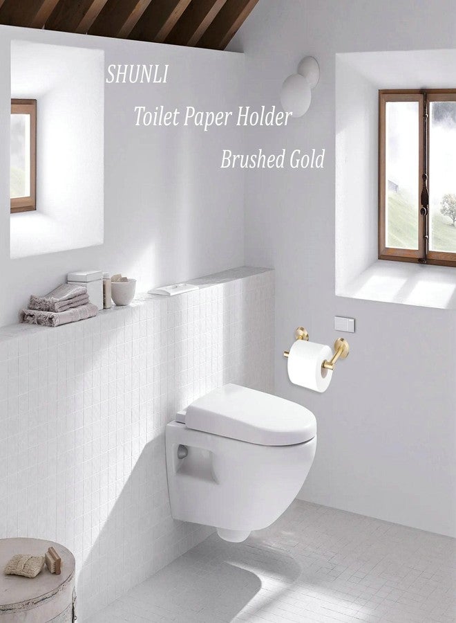 SHUNLI Brushed Gold Toilet Paper Holder for Bathroom, Double Post Pivoting Tissue Roll Holder, Wall Mounted Detachable TP Holder, SUS304 Stainless Steel, SHUNLI - Image 2