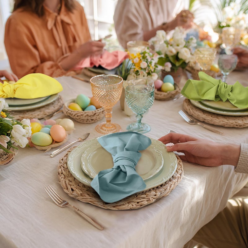 COTTON CRAFT Easter Cloth Napkins - Set of 8 Soft 100% Cotton Assorted Table Napkins - 2 Each in Pink, Blue, Yellow, Green â€“ Reusable Machine Washable Spring Summer Multi-Color Napkins - 17x17 - Image 2