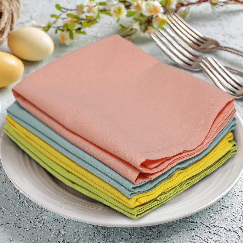 COTTON CRAFT Easter Cloth Napkins - Set of 8 Soft 100% Cotton Assorted Table Napkins - 2 Each in Pink, Blue, Yellow, Green â€“ Reusable Machine Washable Spring Summer Multi-Color Napkins - 17x17 - Image 4