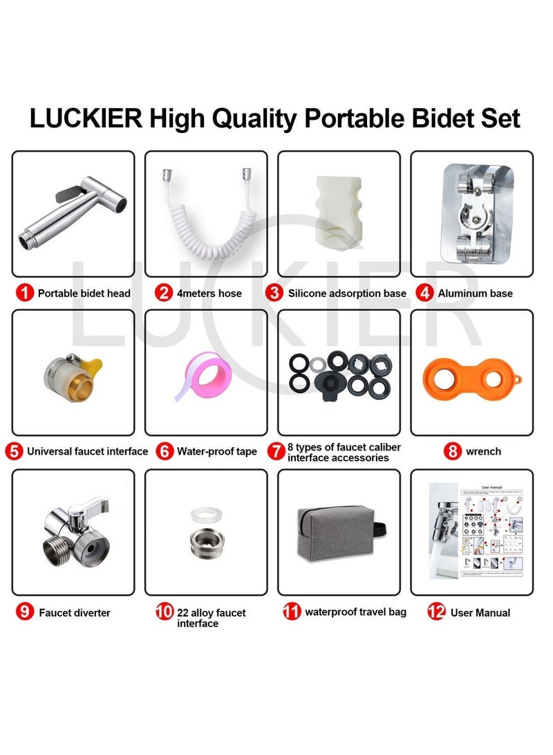LUCKIER Stainless steel portable bidet travel, Shattaf faucet, Shatafa kit(3 meters hose, 2 types of bases, adapter kit),Boosted water flow suitable for home/hotel/camping/female/baby care. - Image 4