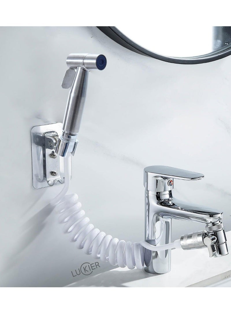 LUCKIER Stainless steel portable bidet travel, Shattaf faucet, Shatafa kit(3 meters hose, 2 types of bases, adapter kit),Boosted water flow suitable for home/hotel/camping/female/baby care. - Image 2