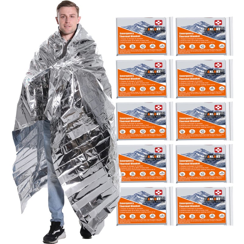 ANLOKE Emergency Blankets Mylar Thermal Blanket,(10 Pack) of Gigantic Space Blanket 82 * 64 in. Survival Blankets Heavy Duty Camping Gear,First Aid - Image 1