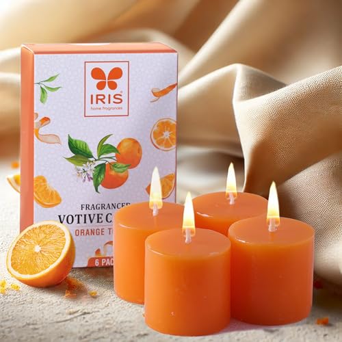 IRIS Orange Truffle Votive Candles Pack of 6 - Premium Fragrance Candles for Home, Aromatherapy Candle Set for Relaxation, Long-Lasting Burn, Ideal for Gifting, Home Décor & Spa Ambience - Image 1