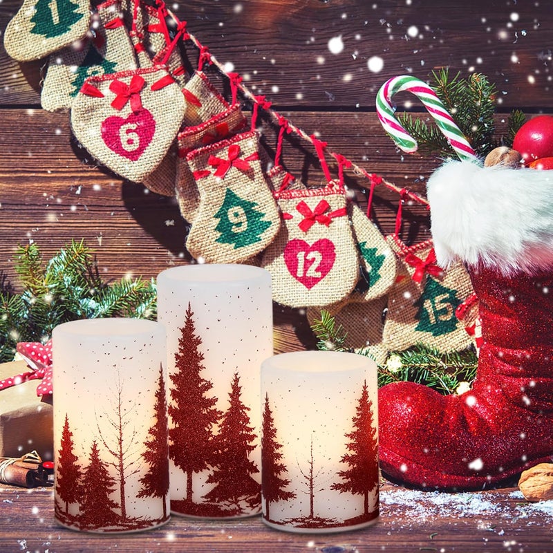 DRomance Christmas Tree Flameless Flickering Candles Battery Operated with 6H Timer, 3 Pack Real Wax Warm Light LED Pillar Candles Dinner Tabletop Holiday Centerpiece Decor 3" x 6" - Image 3