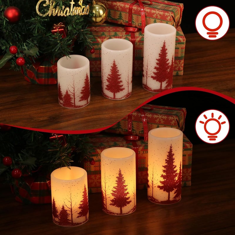 DRomance Christmas Tree Flameless Flickering Candles Battery Operated with 6H Timer, 3 Pack Real Wax Warm Light LED Pillar Candles Dinner Tabletop Holiday Centerpiece Decor 3" x 6" - Image 4