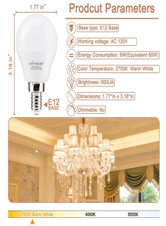 Comzler A15 LED Bulbs 60W Equivalent, Warm White 2700K, E12 Candelabra Base LED Globe Bulb for Ceiling Fan, No Dimmable, 6 Pack - Image 2