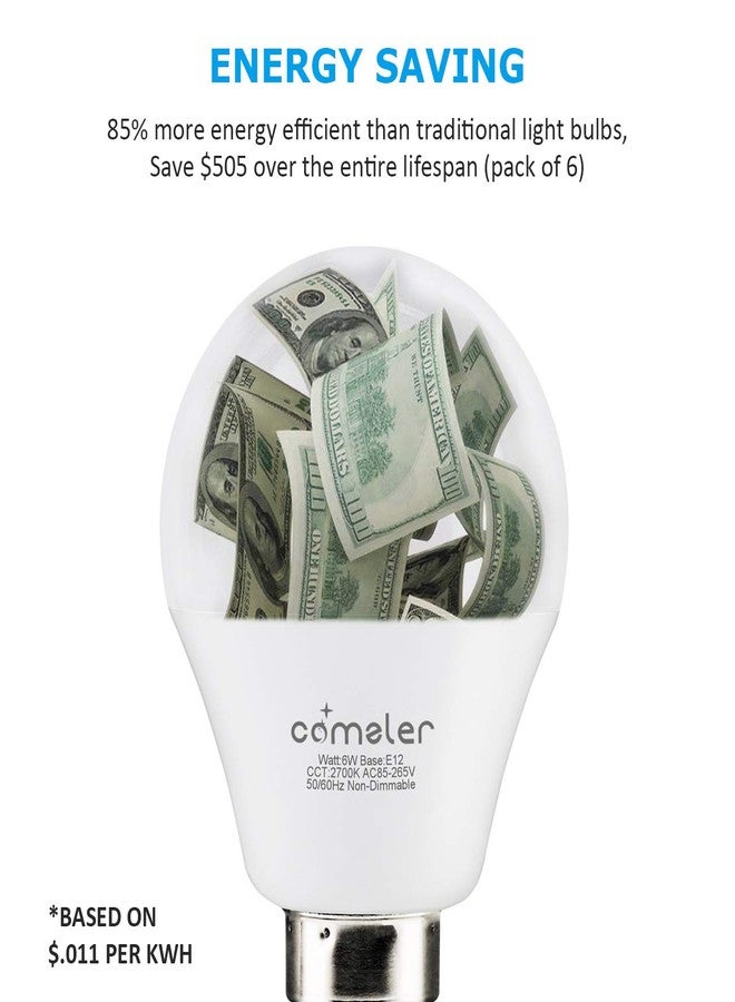 Comzler A15 LED Bulbs 60W Equivalent, Warm White 2700K, E12 Candelabra Base LED Globe Bulb for Ceiling Fan, No Dimmable, 6 Pack - Image 5