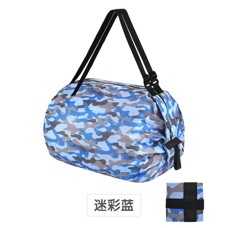 Foldable Shopping Bag Travel Shoulder Portable Large Shopping Tote Bag Food Shopping Bag Storage Bag Blue camouflage 