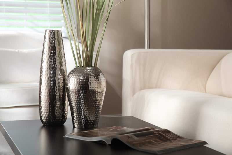 Hosley Teardrop Hammered Metal Vase with 16.5-Inch Height Elegant Centerpiece for Floral Arrangements and Statement Home Decor Sophistication in Silver - Image 2