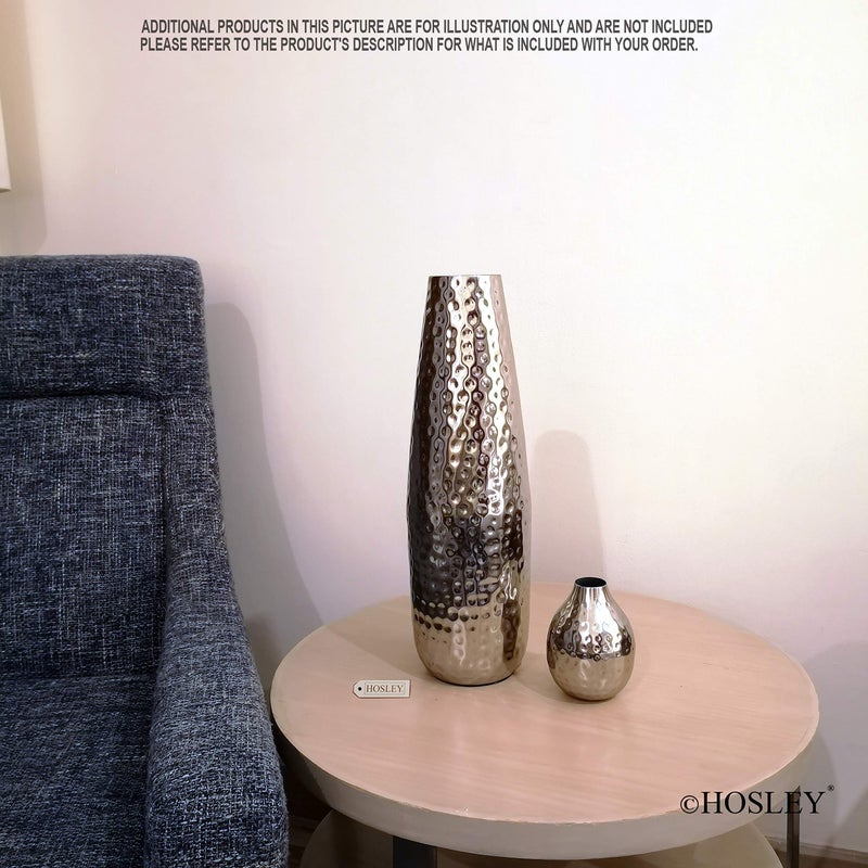 Hosley Teardrop Hammered Metal Vase with 16.5-Inch Height Elegant Centerpiece for Floral Arrangements and Statement Home Decor Sophistication in Silver - Image 3