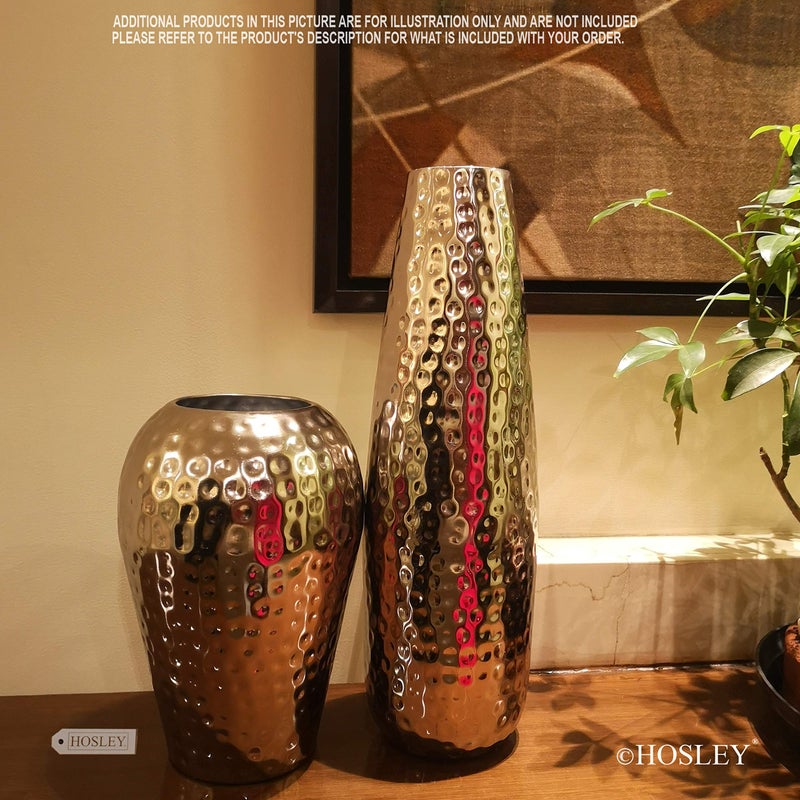 Hosley Teardrop Hammered Metal Vase with 16.5-Inch Height Elegant Centerpiece for Floral Arrangements and Statement Home Decor Sophistication in Silver - Image 4