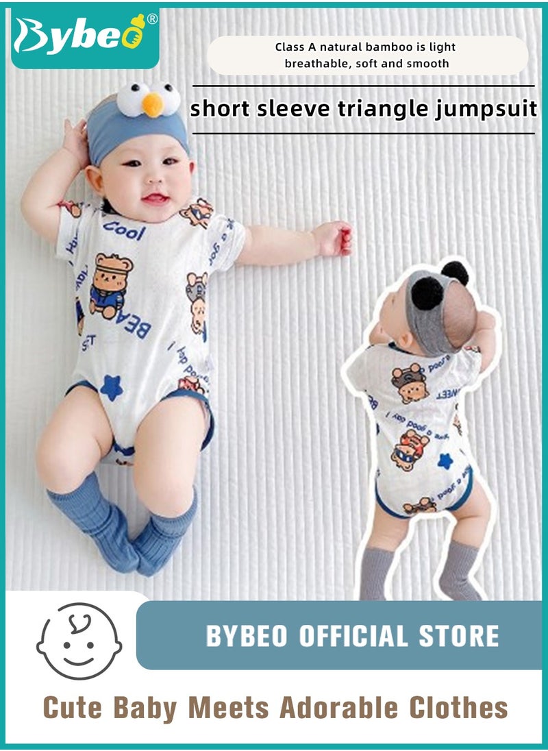 Bybeo Baby Short Sleeve Round Neck Bodysuit with A Headband, Infant Breathable Cute Onesies for Newborn Boys and Girls  - Image 1