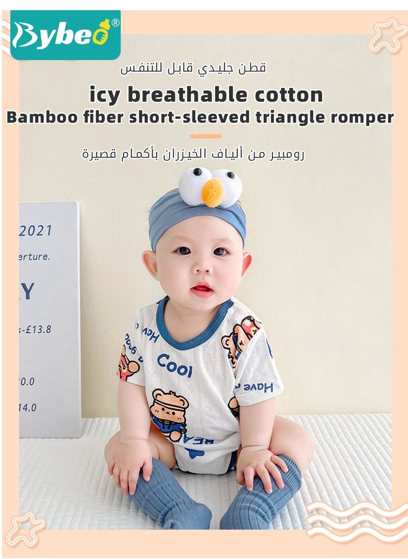 Bybeo Baby Short Sleeve Round Neck Bodysuit with A Headband, Infant Breathable Cute Onesies for Newborn Boys and Girls  - Image 2