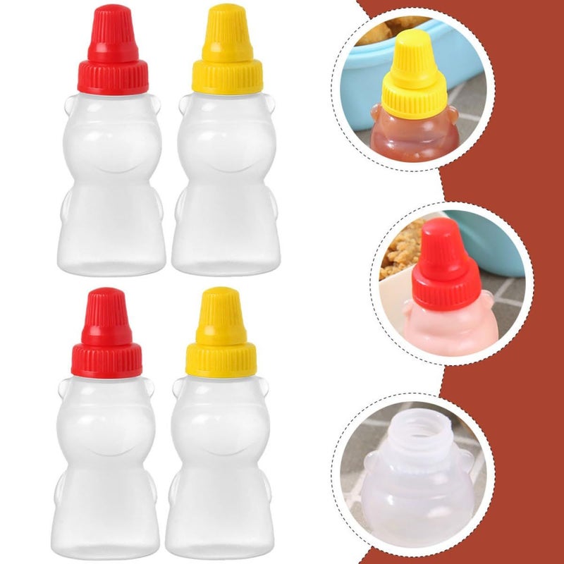 Bear Shaped Condiment Squeeze Bottles 4 Pack Food Grade Sauce Dispensers Random Color Caps - Image 4
