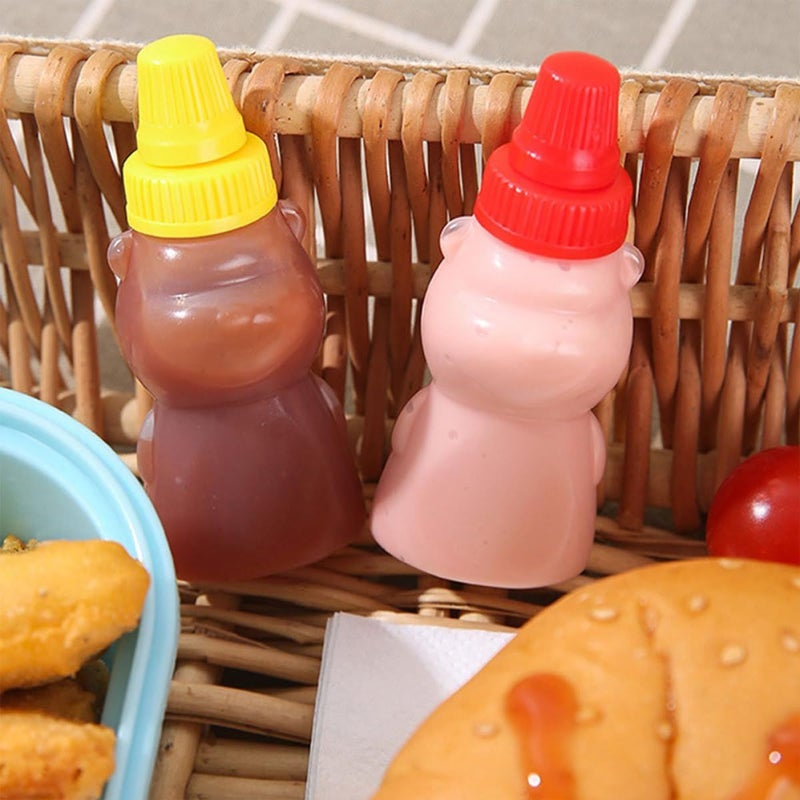 Bear Shaped Condiment Squeeze Bottles 4 Pack Food Grade Sauce Dispensers Random Color Caps - Image 5