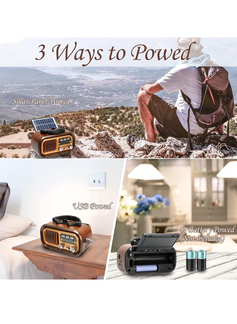 DOSCHER - Small Retro Vintage Radio with Bluetooth,Portable Transistor Radio AM FM SW with Best Sound,Excellent Reception,Support TF Card USB MP3 Player,USB or Solar Charging - Image 1