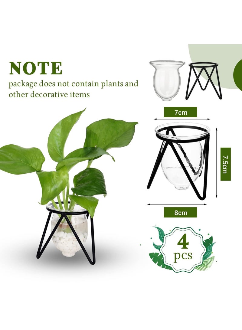 SYOSI أوعية زراعة النباتات الزجاجية مع قاعدة معدنية، نظام زراعة مائي، محطة زراعة النباتات على الطاولة للزهور، ديكور المنزل والحديقة والمكتب، أسود (4 قطع) - Image 2