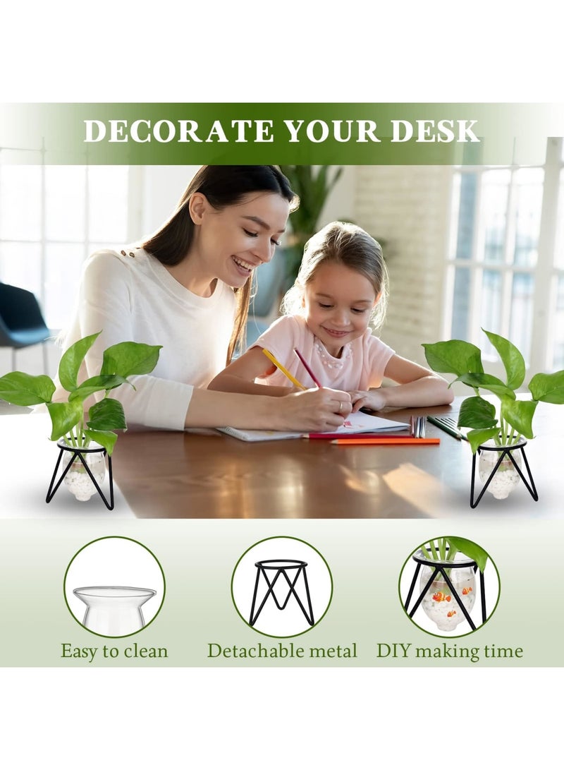 SYOSI أوعية زراعة النباتات الزجاجية مع قاعدة معدنية، نظام زراعة مائي، محطة زراعة النباتات على الطاولة للزهور، ديكور المنزل والحديقة والمكتب، أسود (4 قطع) - Image 5