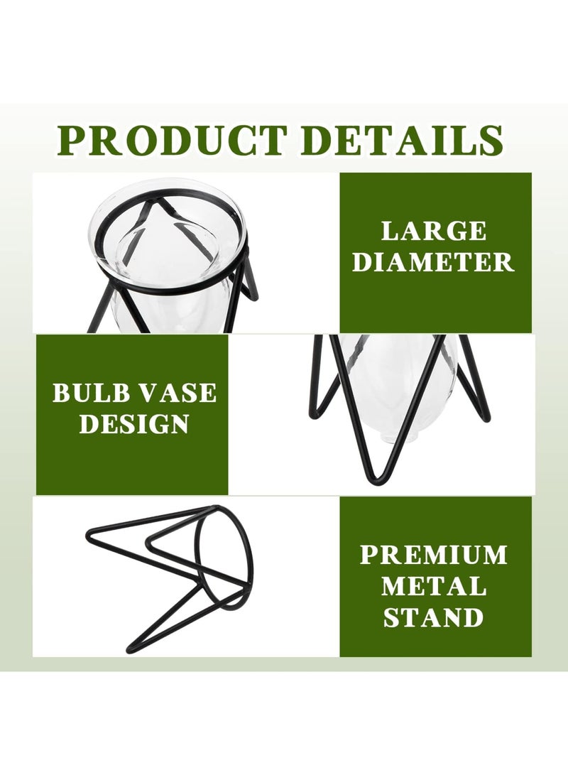 SYOSI أوعية زراعة النباتات الزجاجية مع قاعدة معدنية، نظام زراعة مائي، محطة زراعة النباتات على الطاولة للزهور، ديكور المنزل والحديقة والمكتب، أسود (4 قطع) - Image 3