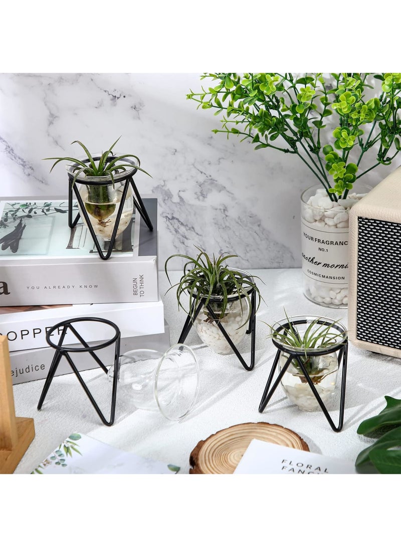 SYOSI أوعية زراعة النباتات الزجاجية مع قاعدة معدنية، نظام زراعة مائي، محطة زراعة النباتات على الطاولة للزهور، ديكور المنزل والحديقة والمكتب، أسود (4 قطع) - Image 4