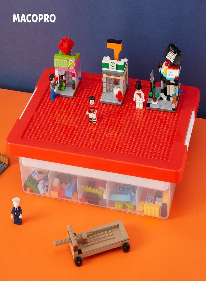 MACOPRO Toys Storage Organizer Box for Lego, Toy Box with Building Plate Lid and Removable Tray, Building Block Storage, Stackable Plastic Organizer Bins (Red-1Pack) - Image 3