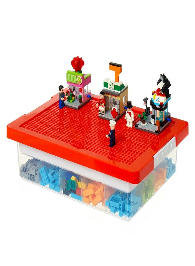 MACOPRO Toys Storage Organizer Box for Lego, Toy Box with Building Plate Lid and Removable Tray, Building Block Storage, Stackable Plastic Organizer Bins (Red-1Pack) - Image 1