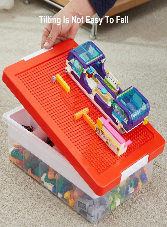 MACOPRO Toys Storage Organizer Box for Lego, Toy Box with Building Plate Lid and Removable Tray, Building Block Storage, Stackable Plastic Organizer Bins (Red-1Pack) - Image 2