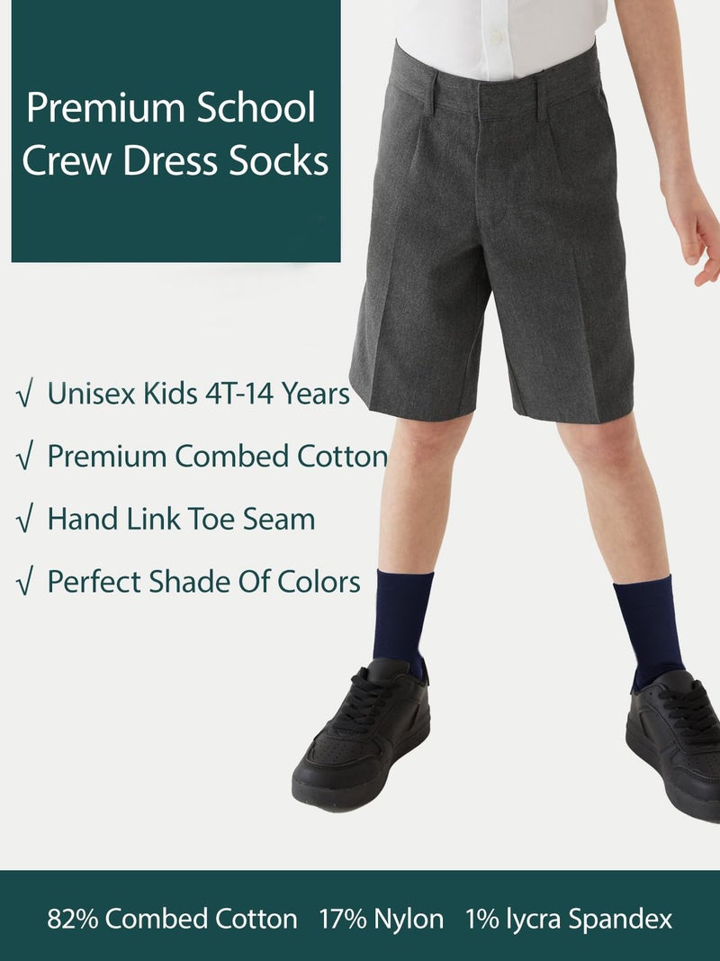 COTTON DAY Unisex Little Kids Youth Boys Girls Soft Cotton Crew Dress Socks Seamless Toe 6 Pack 4-6 years Plain Navy S (6) - Image 3