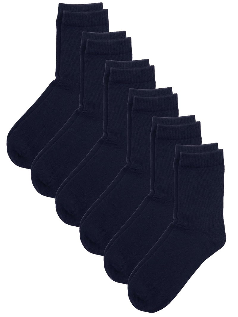 COTTON DAY Unisex Little Kids Youth Boys Girls Soft Cotton Crew Dress Socks Seamless Toe 6 Pack 4-6 years Plain Navy S (6) - Image 1